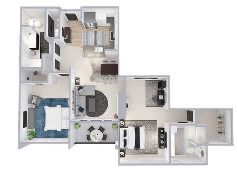 Floor plan for 2 beds, 2 baths, 1163 sqft